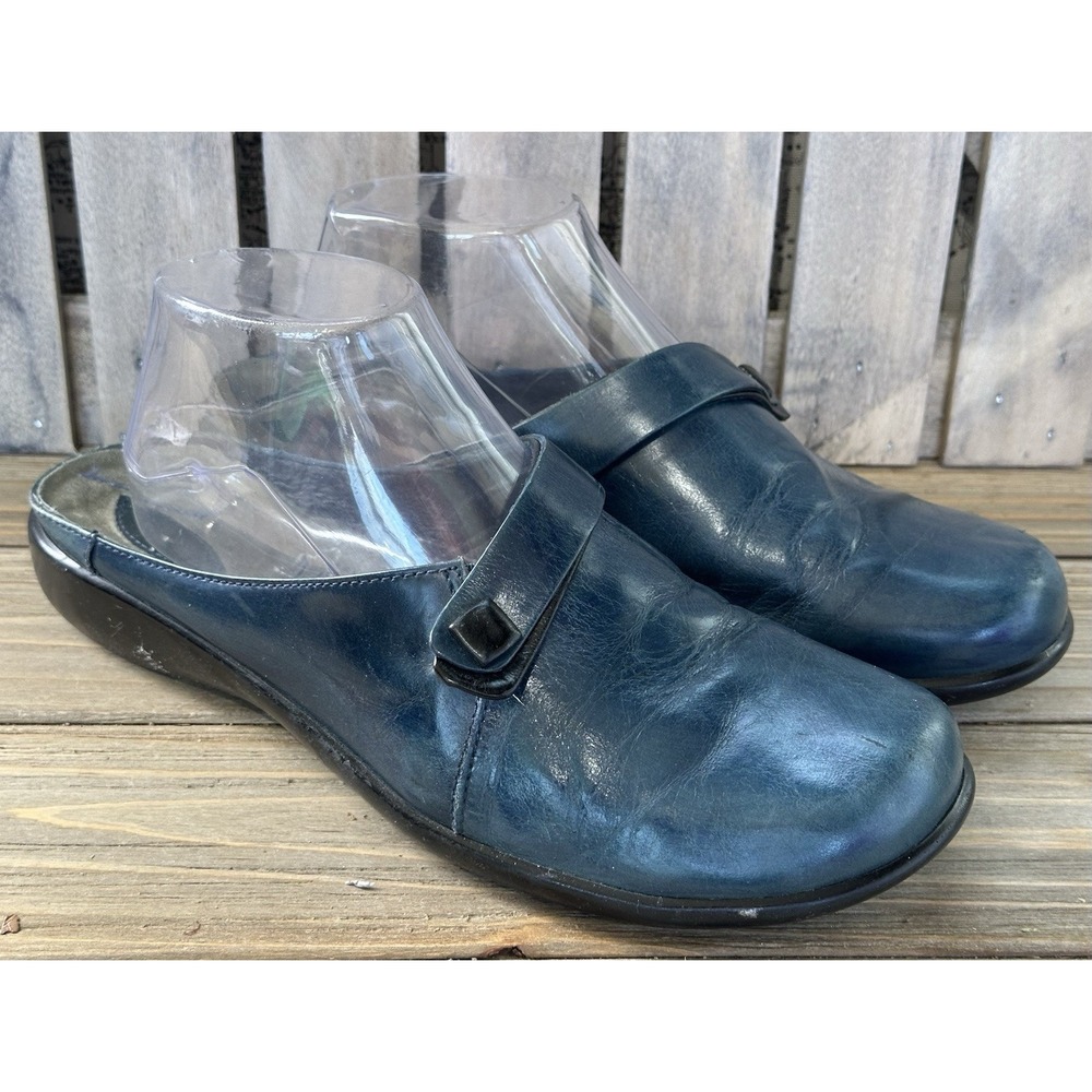 Clarks Teal Leather Slides Clogs Old Money Women's Size 9 M Business Preppy